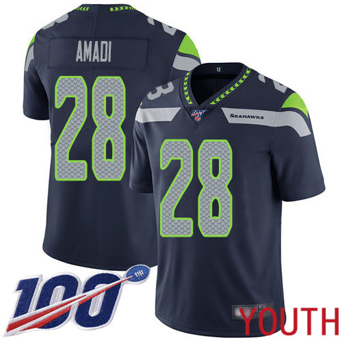 Seattle Seahawks Limited Navy Blue Youth Ugo Amadi Home Jersey NFL Football #28 100th Season Vapor Untouchable